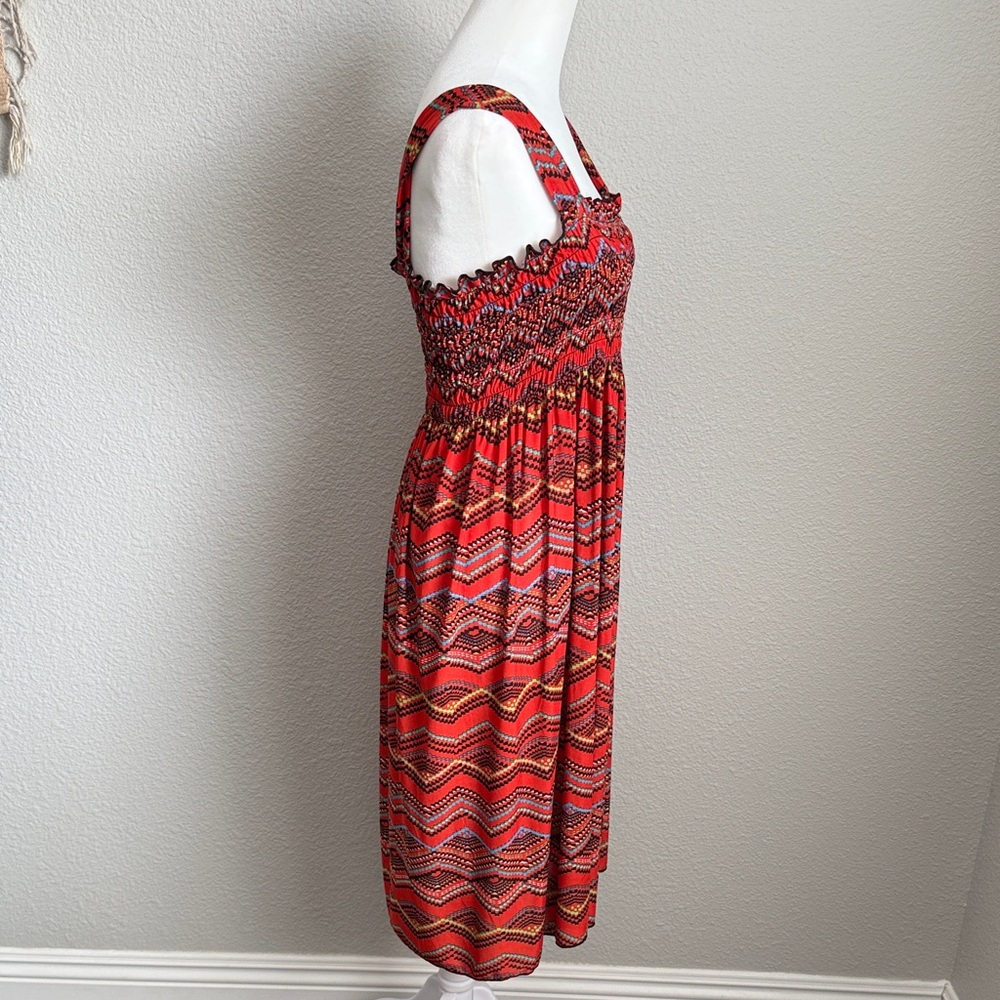 Vibrant Red Patterned Midi Sun Dress - Picture 3 of 11